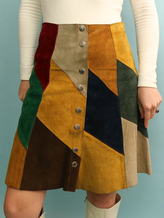 Vintage Patchwork Suede Skirt - 28” Waist