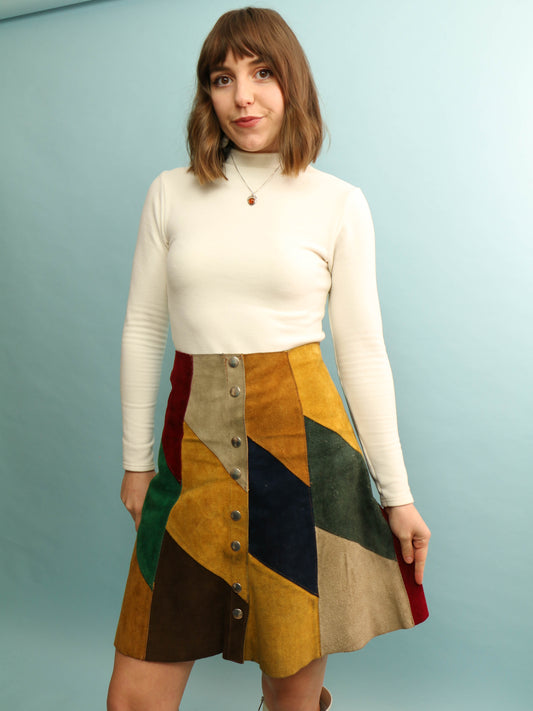 Vintage Patchwork Suede Skirt - 28” Waist