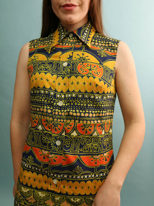 Vintage Printed Dress - Size S