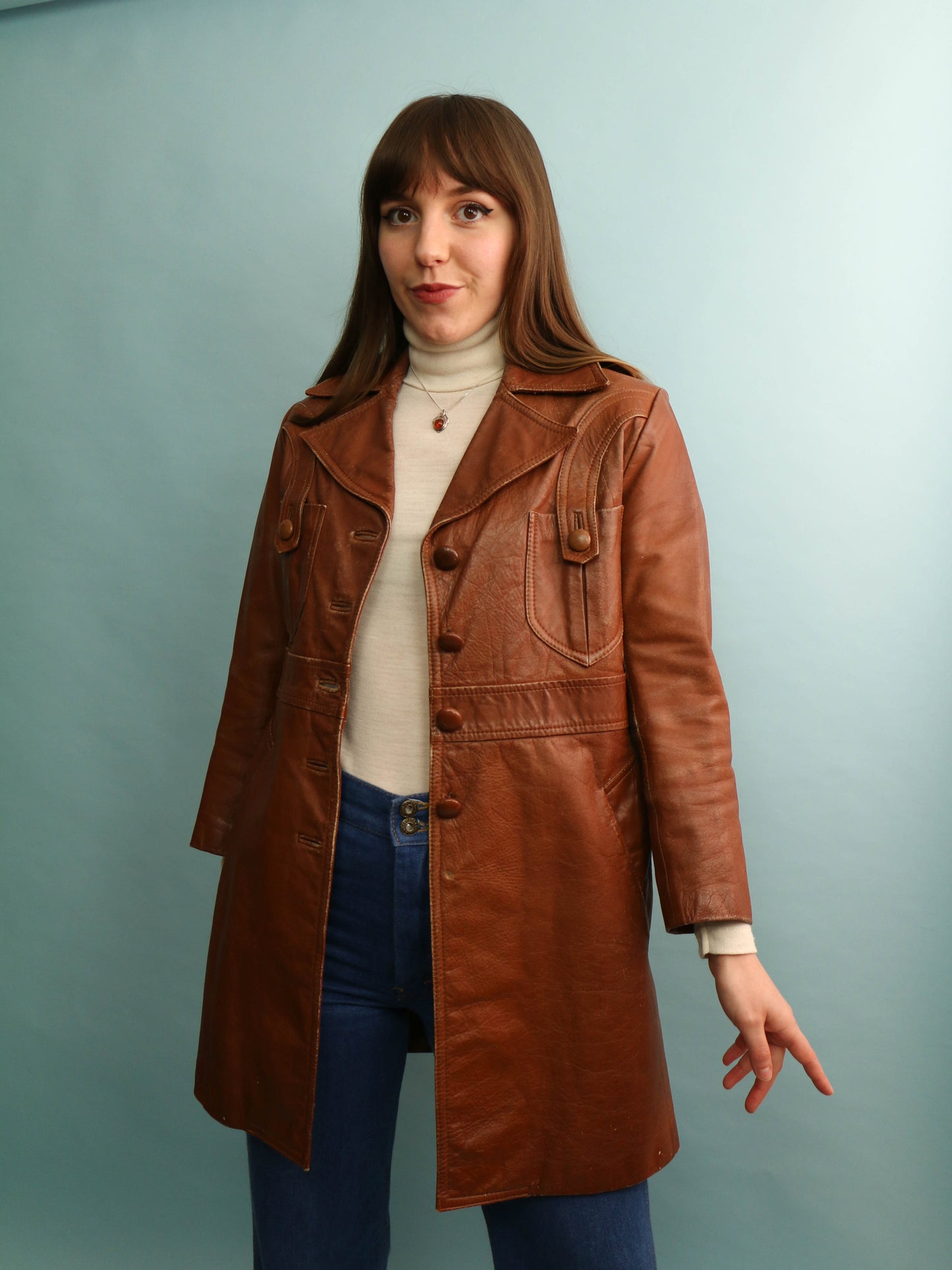 70s Leather Coat - Size XS