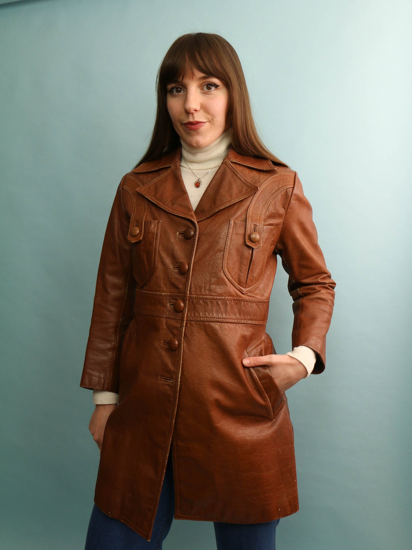 70s Leather Coat - Size XS