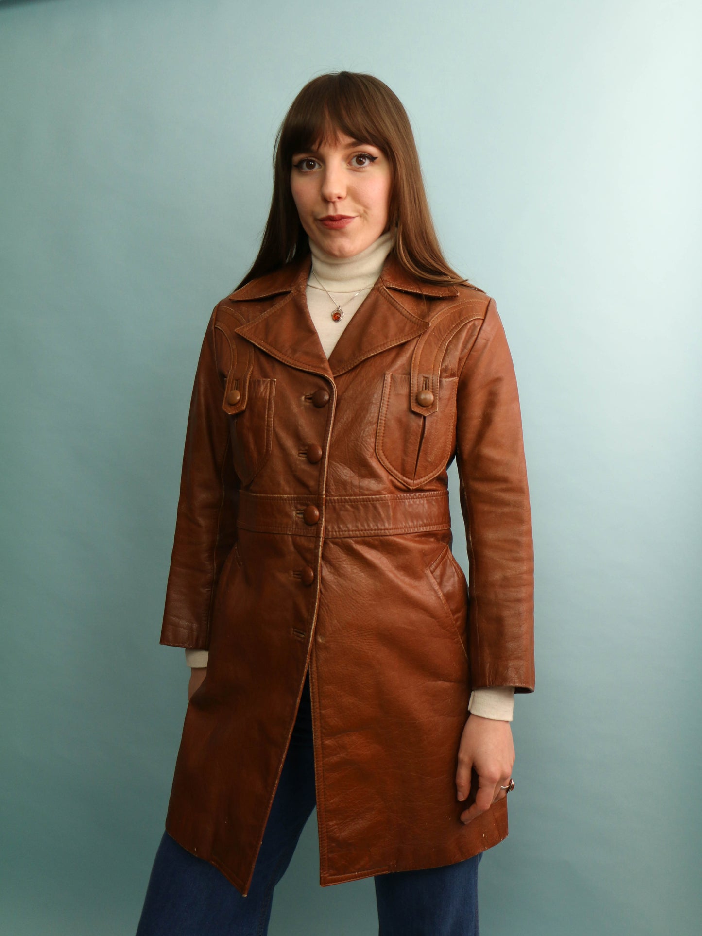 70s Leather Coat - Size XS