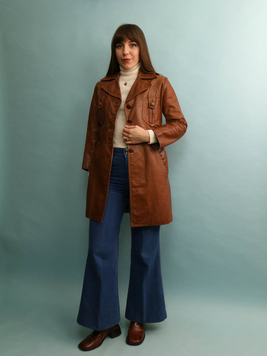 70s Leather Coat - Size XS