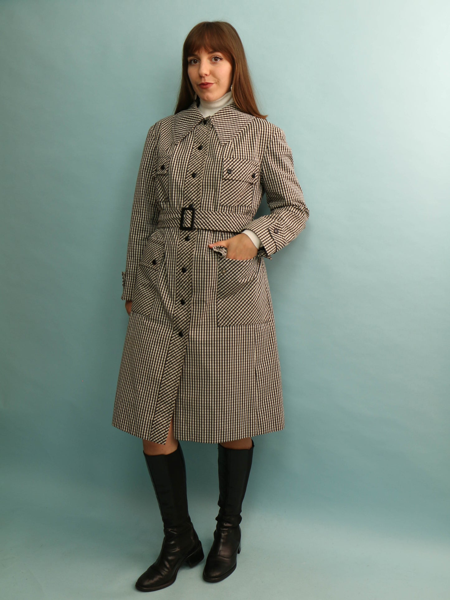 Vintage Checked Trench Coat - Size M/L