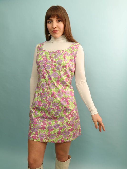 60s Floral Mini Dress - Size M